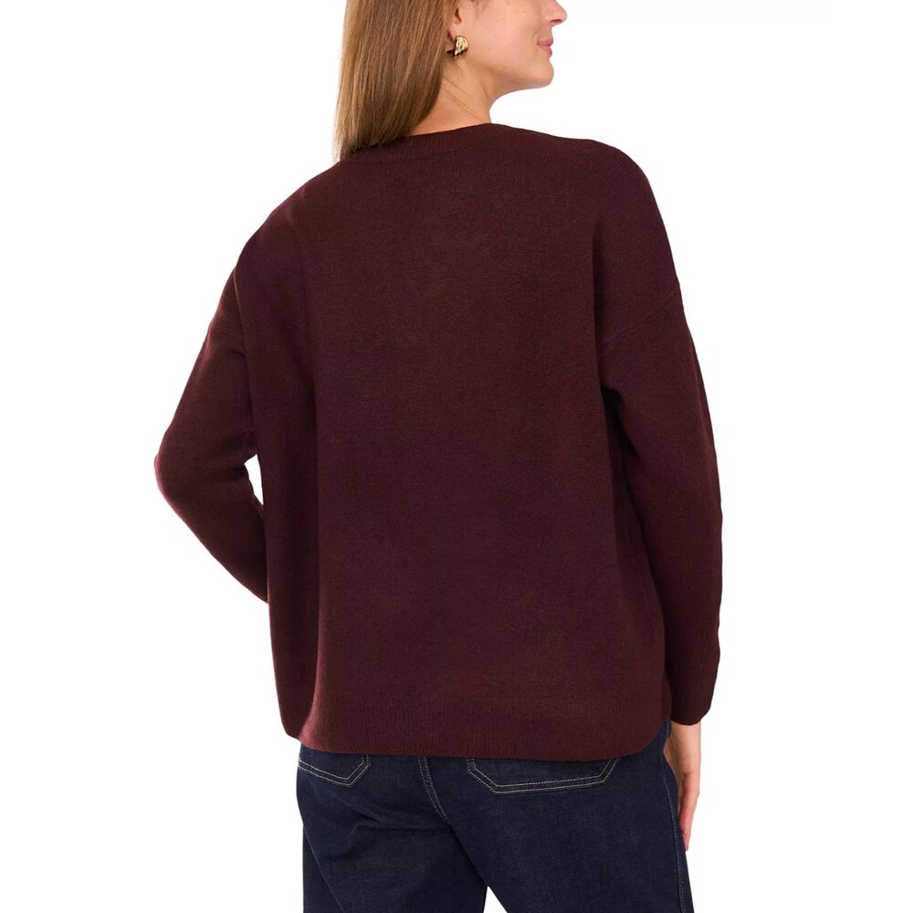 Vince Camuto Women’s V-Neck Pullover Top Dropped Shoulder Chocolate Brown Size M